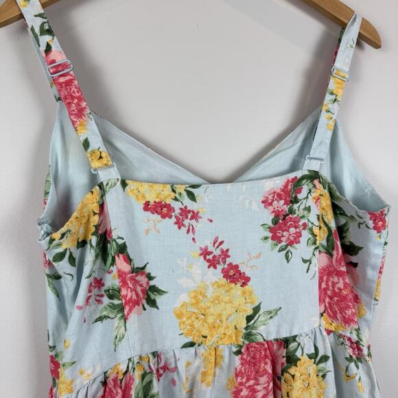 Cynthia Rowley 100% Linen Floral Dress Women 8 Blue Spaghetti Cami Resort Boho - Picture 5 of 8